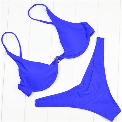 Thong 2018 Women Micro Sexy Bikini Set Swimwear Female Solid Blue
