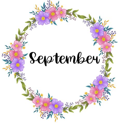 Huruf September Dengan Bingkai Bunga Tulisan September Floral Png