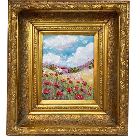 Oil on canvas, within a painted oval, 92.1 x 72.4 cm. French Provence Red Poppies Original Oil Painting Framed Large Gilt SOLD on Ruby Lane