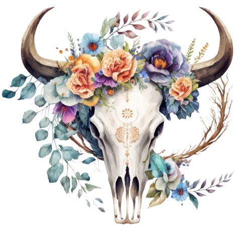 Floral Cow Skull Bull Skull Ai Generative 24171304 Png