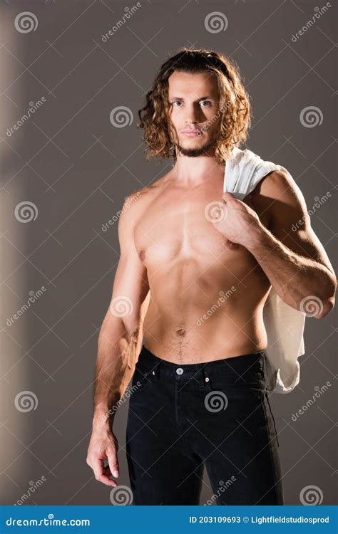 Shirtless Man With Long Hair Posing Stock Image Image Of Muscles Muscular