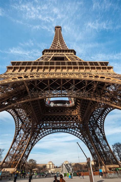 Wide Shot Of Eiffel Tower With Blue Sky Paris France Stock Photo