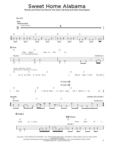 Lynyrd Skynyrd Sweet Home Alabama Sheet Music Download Pdf Score 187326