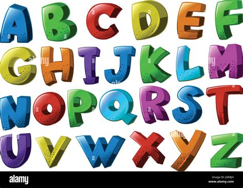 English Alphabet Fonts In Different Colors Illustration Stock Vector