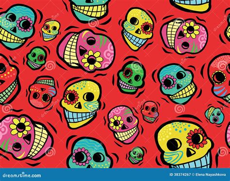 Mexican Skulls Seamless Pattern Stock Illustration Illustration Of