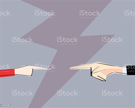Male And Female Hands With Pointing Finger Directed At Each Other Stock