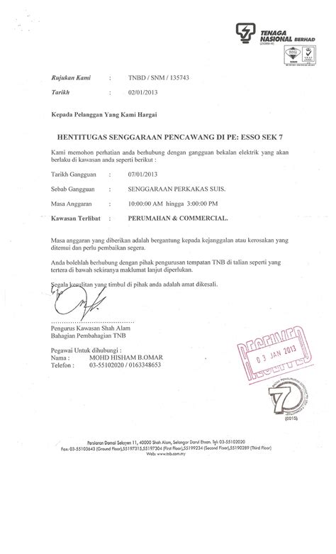 Contoh Surat Permohonan Pemasangan Elektrik Letter Saudara