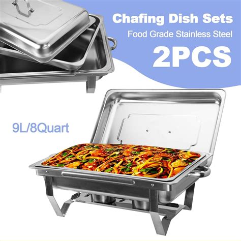 2Pack Chafer Chafing Dish Sets 9L/9.5Q Stainless Steel w/ Foldable Legs
