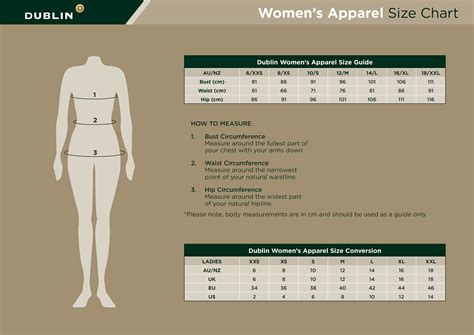 Size Charts | Dublin Clothing - Australia