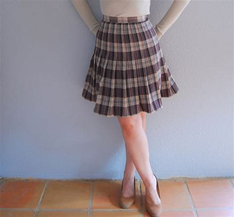70s Plaid Librarian Pleated Wool Skirt