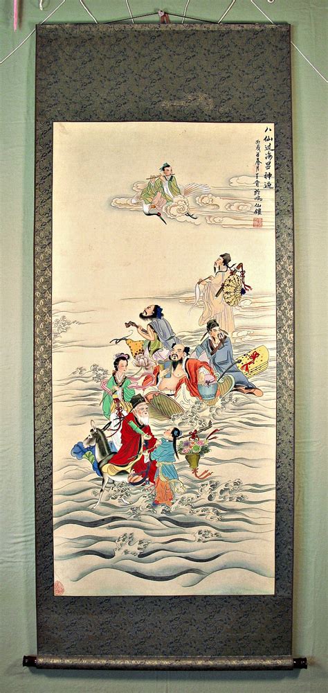 Beautiful Chinese Paintings The 8 Immortals Vintage Chinese Scroll