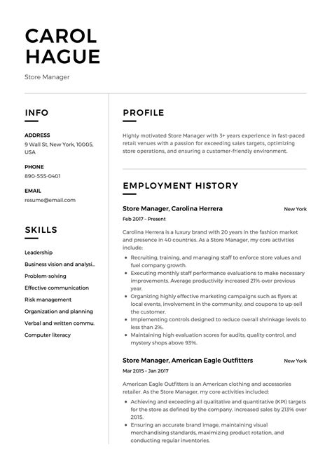 Store Manager Resume Guide 12 Resume Samples PDF 2019