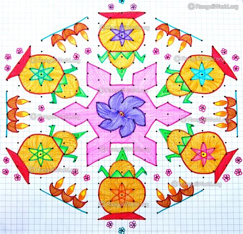 Make these simple kolam designs for ugadi, pongal, sankranti, diwali, dussehra. Pongal Kolam Nov 14 2011 with swastik flower in the middle
