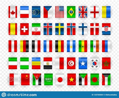 Set Of Flags Of World Sovereign States Colorful Flags Of Different