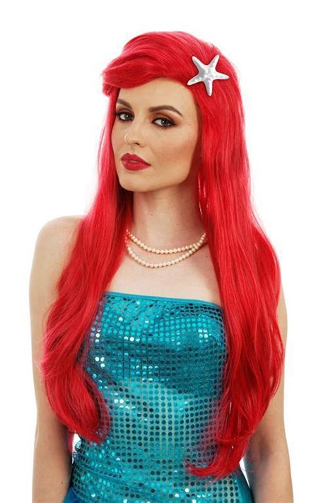 Mermaid Beauty Starfish Hair Clip Ariel Long Red Costume Wig