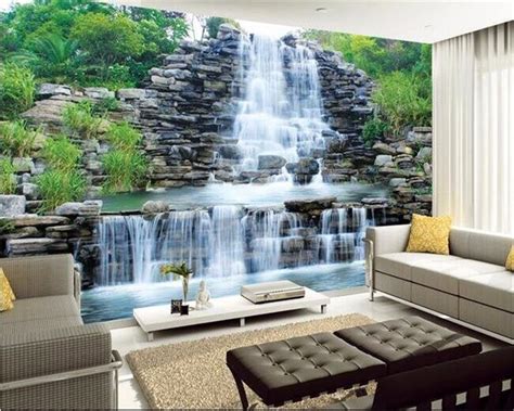 Beibehang Wallpaper Custom Hd Rockery Water Stone Waterfall Art Photo