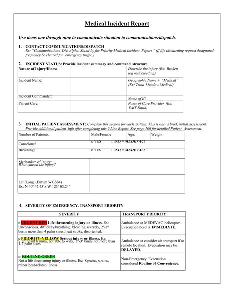 Blank Medical Incident Report Templates At