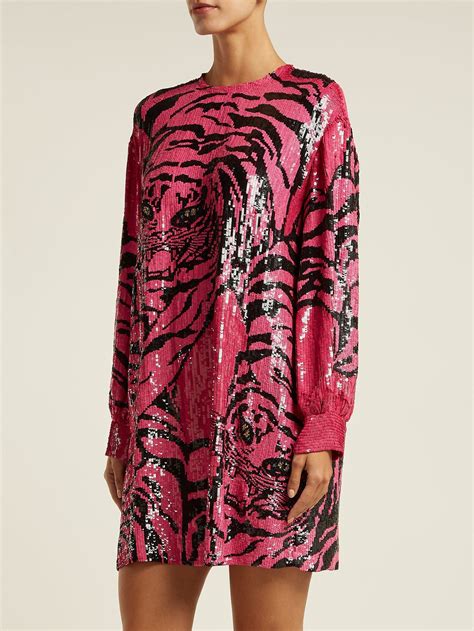 Tiger Sequin Embellished Silk Chiffon Mini Dress Valentino