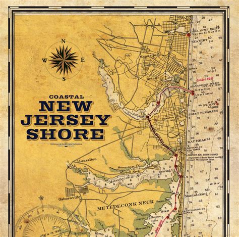 Jersey Shore North Vintage Remixed Map Lost Dog Art And Frame