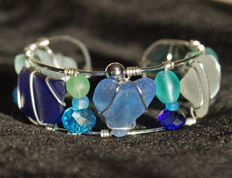 Sea Glass Cuff Bracelet In Rainbow Colors Etsy Sea Glass Jewelry