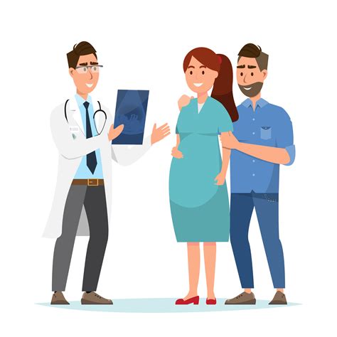 Doctor Showing Ultrasound Sheet To Pregnant Woman And Her Husband At The Hospital 570803 Vector