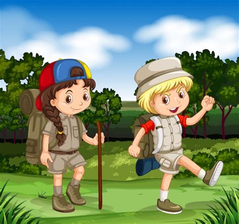 Free Vector Boy And Girl Hiking In The Park
