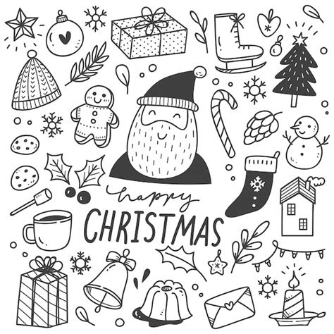 Premium Vector Set Of Christmas Design Element In Doodle Style