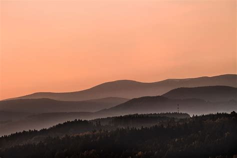 Hd Wallpaper Silhouette Of Mountain During Orange Sky Silhouette Of