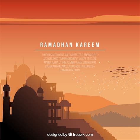 Free Vector Background Of Ramadan Kareem Landscape At Sunset