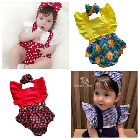 Roupa De Bebê Body Com Tiara Infantil Jardineira Macaquinho No Elo7