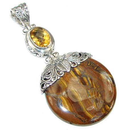 Large Exclusive Golden Tigers Eye Citrine Sterling Silver Pendant