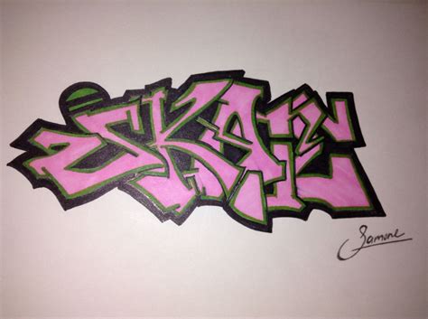 Don't be afraid to alter the letters. Graffiti, word "Skate"/ colors are green/ pink/ black ...