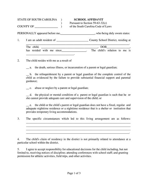 Sc School Affidavit Form Fill Out And Sign Printable Pdf Template