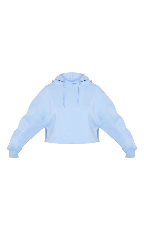 Baby Blue Lightweight Oversized Cropped Hoodie Prettylittlething