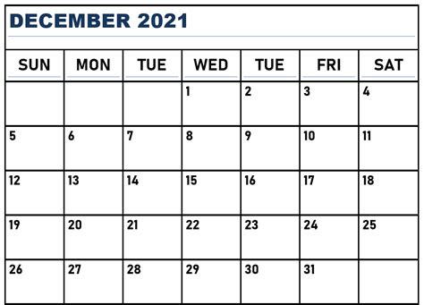 Print December 2021 Calendar Blank Template Pdf Word Excel