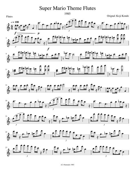 Super Mario Theme Flutes Sheet Music For Flute Solo