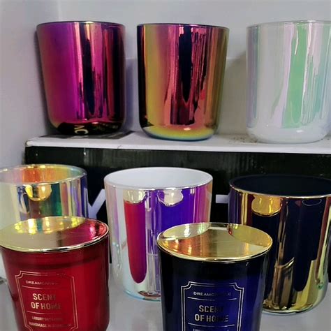 Luxury Iridescent 10oz 15oz 17oz Iridescent Glass Candle Jars Candle Holder For Christmas