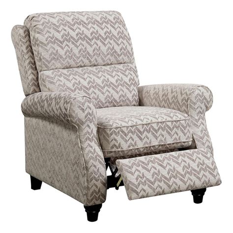 Fabric Upholstered Push Back Recliner Chair With Chevron Pattern Beige