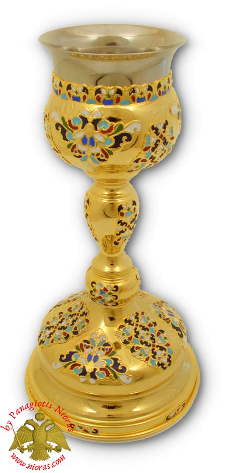Byzantine Chalice Set With Enamel Motives B Gold Plated 30cm Holy