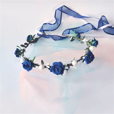 Navy Flower Crown Blue Bridal Wedding Wreath Flower Girl Crown Etsy