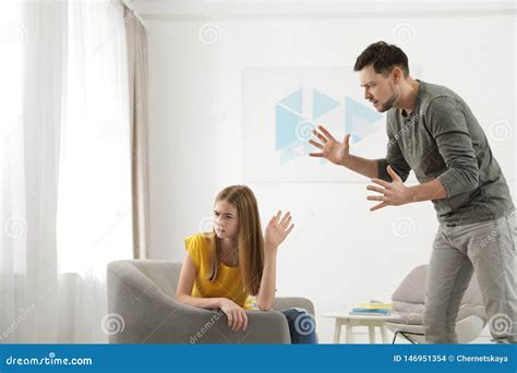 Father Scolding His Teenager Daughter Stock Photo Image Of Frustrated