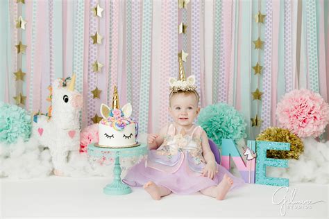 Unicorn Theme Cake Smash Portrait Session Gilmore Studios Orange