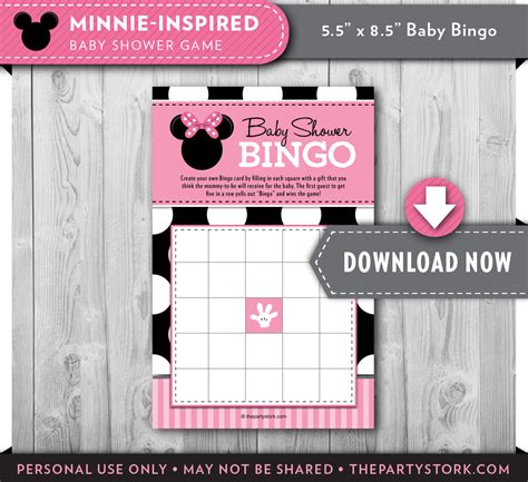 Minnie Mouse Baby Shower Bingo Game Minnie Mouse Baby Shower Work Baby Showers Baby Shower Bingo