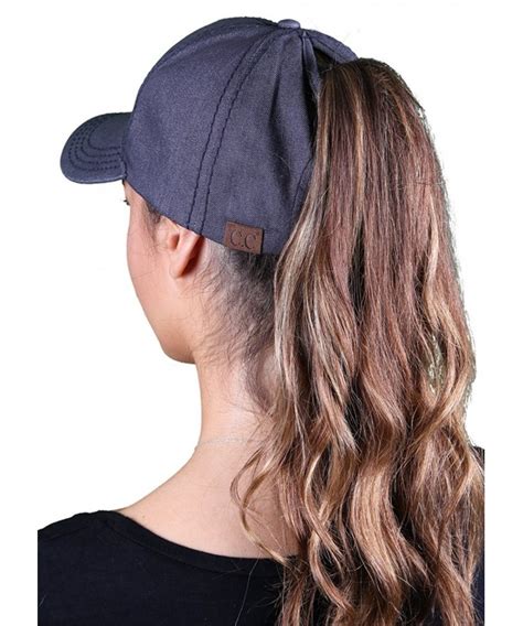 Funky Junques Womens Cc High Ponytail Messy Bun Denim Adjustable