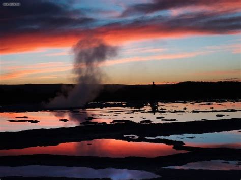 Great Fountain Geyser At Sunset Yellowstone National Park Wyoming