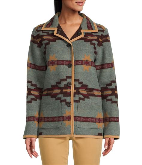Pendleton Reversible Jacquard Wool Geometric Notch Collar Long Sleeve