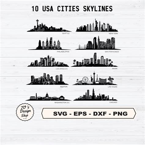 10 Usa Skyline City Svg Usa City Skyline Svg Silhouette Usa Etsy