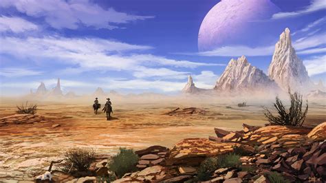 Digital Art Desert Rocks Clouds Cowboys Planet Wallpaper Resolution