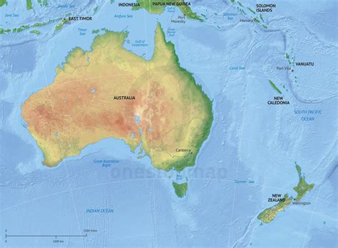Vector Map Australia - New Zealand relief | One Stop Map