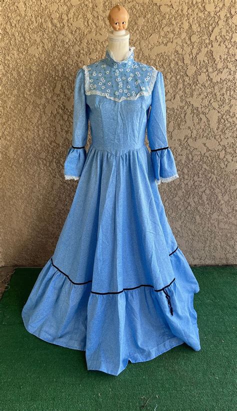 Vintage 1970s Blue Pioneer Dress Prairie Dress Maxi Dress Etsy